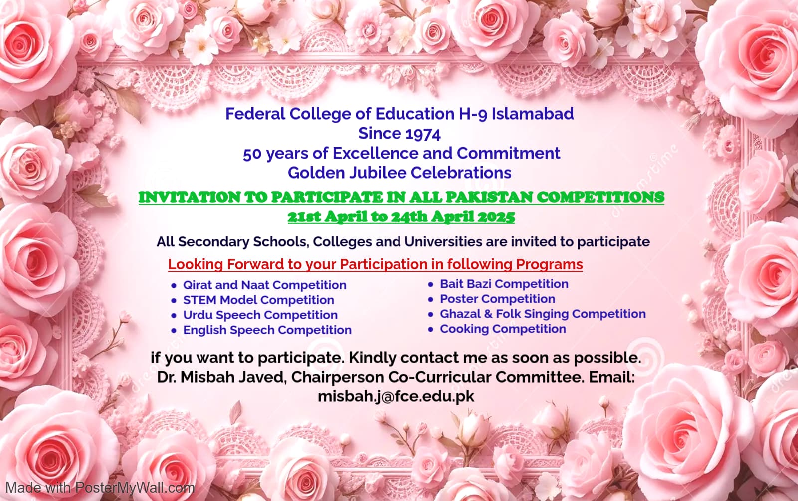 All Pakistan Competition 21st April - 24th April 2025 at Federal College of Education